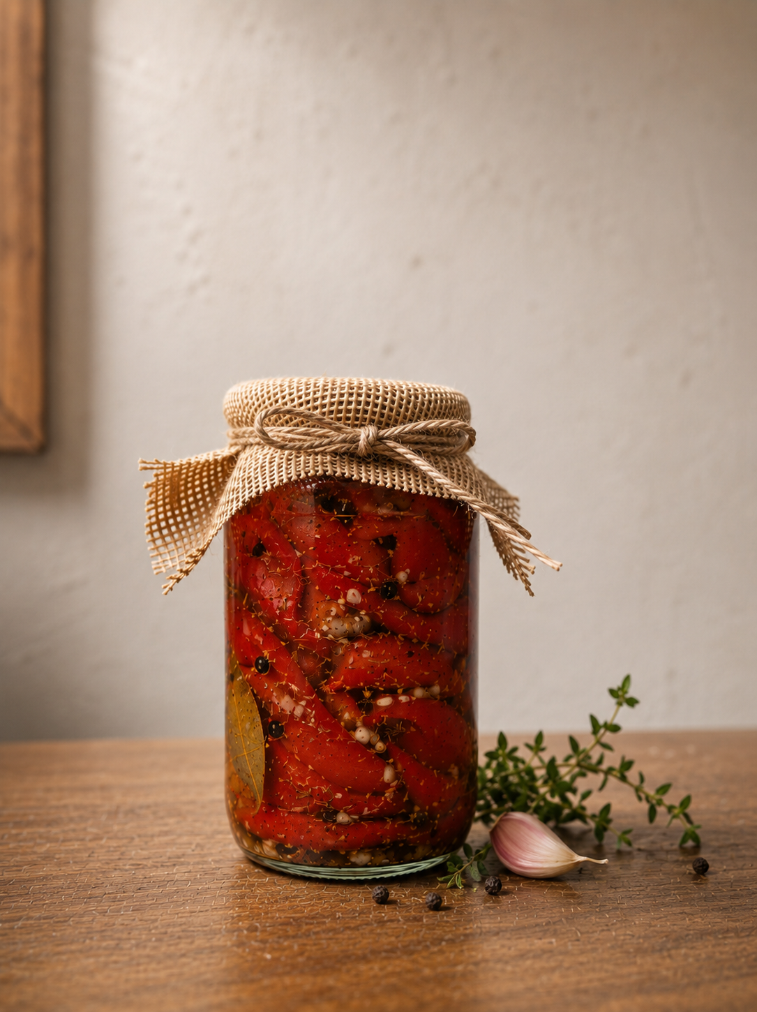 Frasco FR de morrones elaborados con aceite, ajo y especias